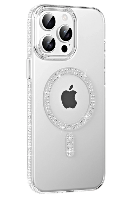 iPhone 14 Pro Max Move Taşlı Magsafe Kapak Kılıf - Gümüş
