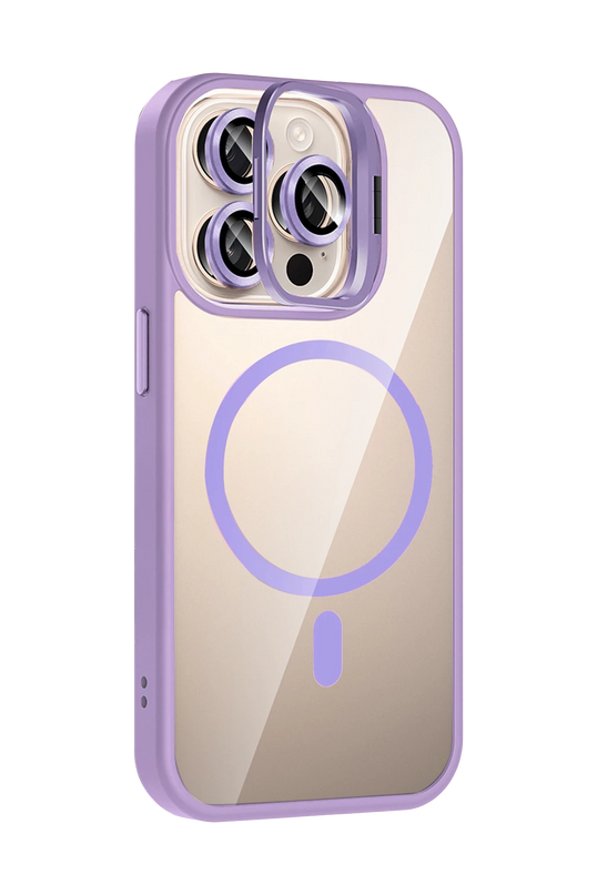 iPhone 14 Pro Max Remim Lensli Magsafe Standlı Kapak Kılıf - Lila 2