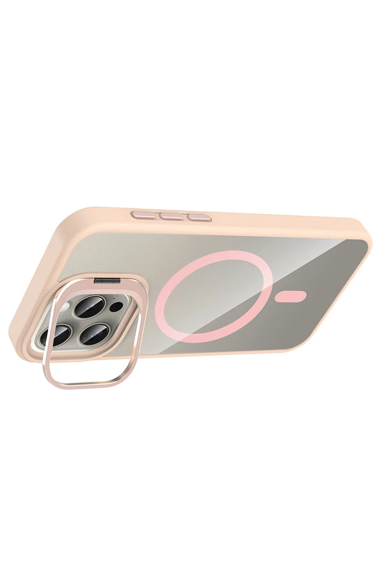 iPhone 14 Pro Max Remim Lensli Magsafe Standlı Kapak Kılıf - Pembe 3