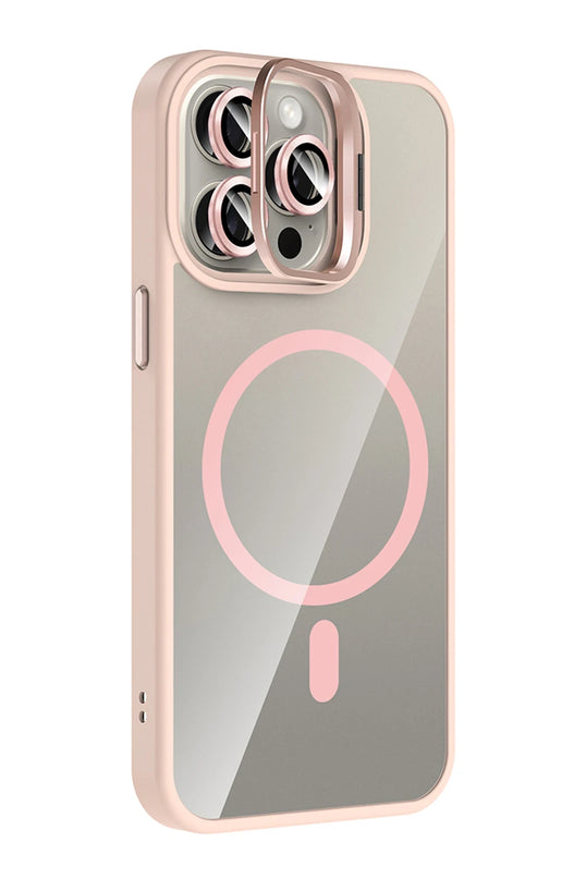 iPhone 14 Pro Max Remim Lensli Magsafe Standlı Kapak Kılıf - Pembe 2