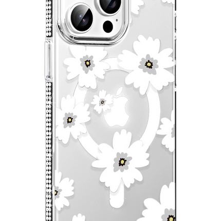 iPhone 15 Pro Max Floral Magsafe Kapak Kılıf - Beyaz