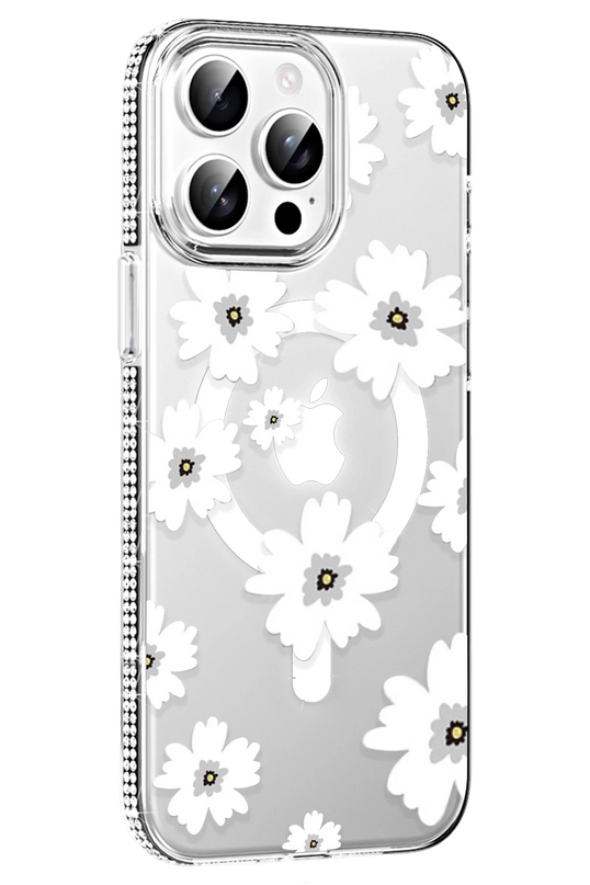 iPhone 15 Pro Max Floral Magsafe Kapak Kılıf - Beyaz