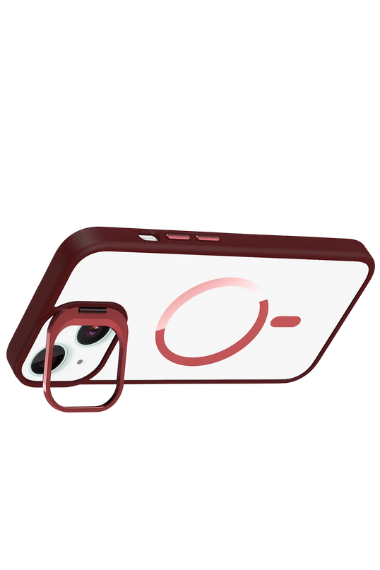 iPhone 15 Remim Lensli Magsafe Standlı Kapak Kılıf - Bordo 3