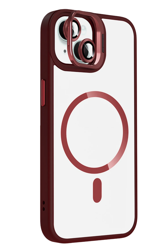 iPhone 15 Remim Lensli Magsafe Standlı Kapak Kılıf - Bordo 2
