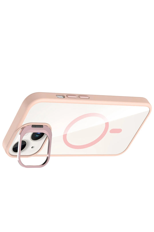 iPhone 15 Remim Lensli Magsafe Standlı Kapak Kılıf - Pembe 3