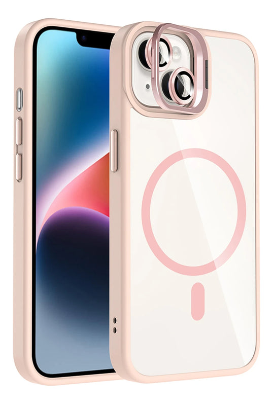 iPhone 15 Remim Lensli Magsafe Standlı Kapak Kılıf - Pembe