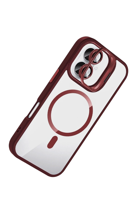 iPhone 16 Plus Remim Lensli Magsafe Standlı Kapak Kılıf - Bordo 2