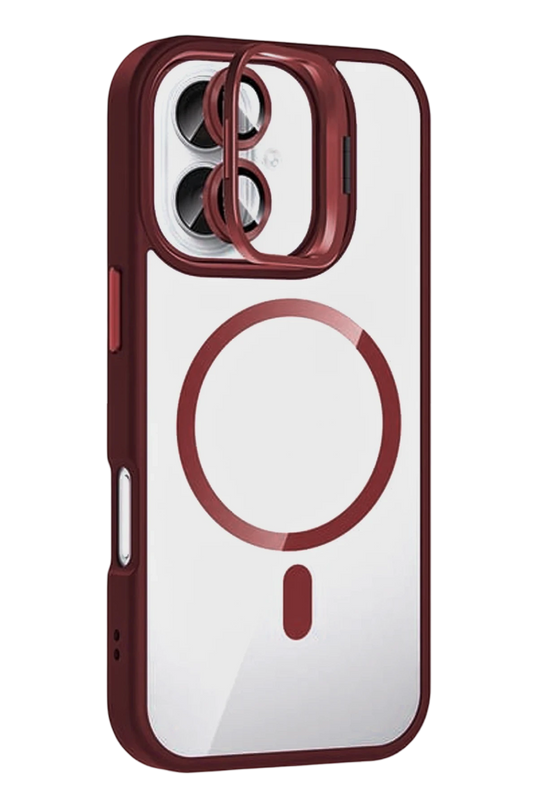 iPhone 16 Plus Remim Lensli Magsafe Standlı Kapak Kılıf - Bordo