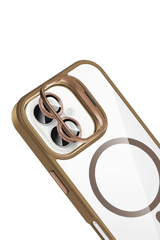 iPhone 16 Plus Remim Lensli Magsafe Standlı Kapak Kılıf - Kahverengi 4