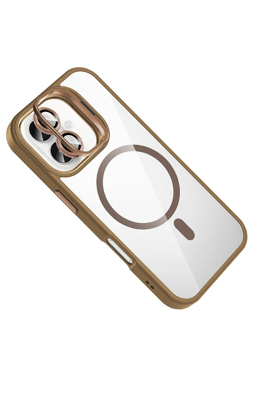 iPhone 16 Plus Remim Lensli Magsafe Standlı Kapak Kılıf - Kahverengi 3