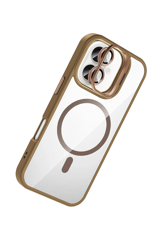 iPhone 16 Plus Remim Lensli Magsafe Standlı Kapak Kılıf - Kahverengi 2