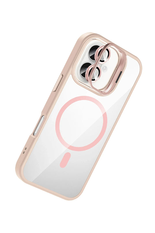 iPhone 16 Plus Remim Lensli Magsafe Standlı Kapak Kılıf - Pembe 2