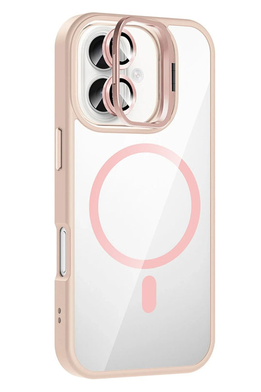 iPhone 16 Plus Remim Lensli Magsafe Standlı Kapak Kılıf - Pembe