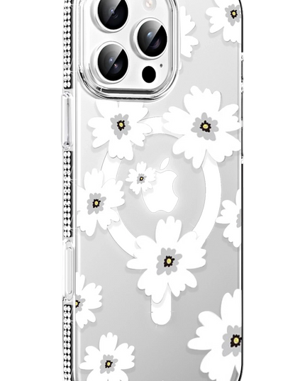 iPhone 16 Pro Max Floral Magsafe Kapak Kılıf - Beyaz