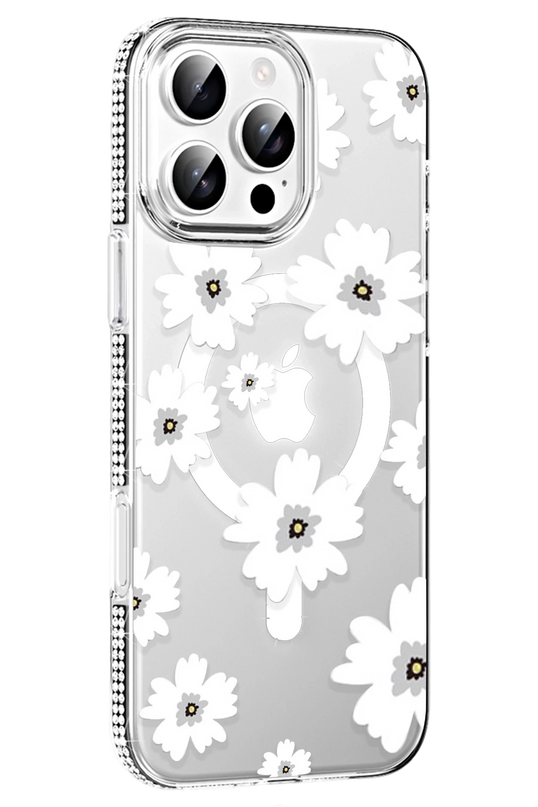 iPhone 16 Pro Max Floral Magsafe Kapak Kılıf - Beyaz