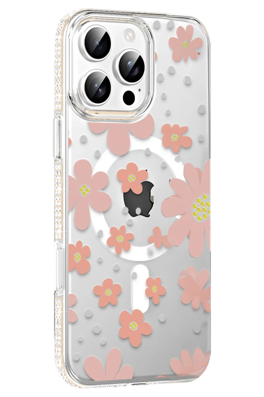 iPhone 16 Pro Max Floral Magsafe Kapak Kılıf - Pembe