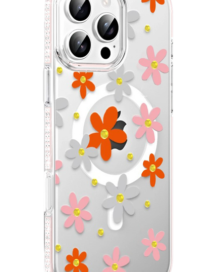 iPhone 16 Pro Max Floral Magsafe Kapak Kılıf - Turuncu