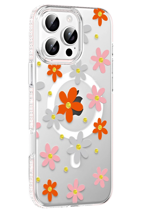 iPhone 16 Pro Max Floral Magsafe Kapak Kılıf - Turuncu
