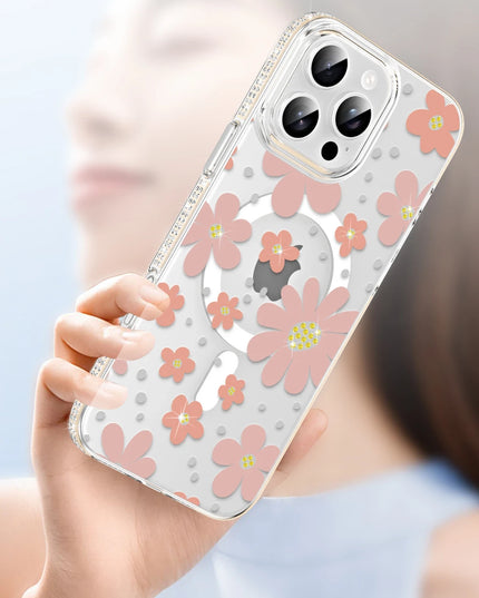 iPhone 16 Pro Max Floral Magsafe Kapak Kılıf - Turuncu 4