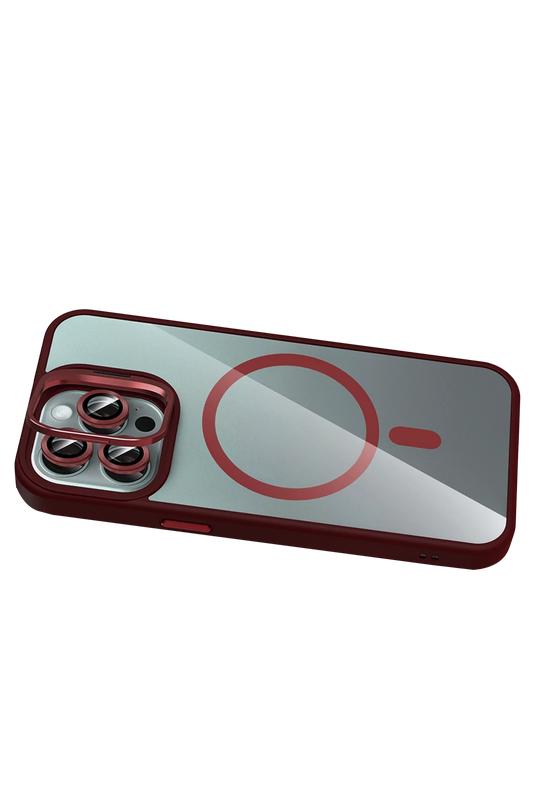 iPhone 16 Pro Max Remim Lensli Magsafe Standlı Kapak Kılıf - Bordo 4