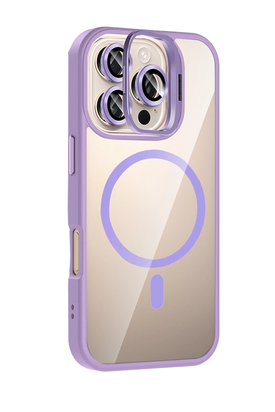 iPhone 16 Pro Max Remim Lensli Magsafe Standlı Kapak Kılıf - Lila 2
