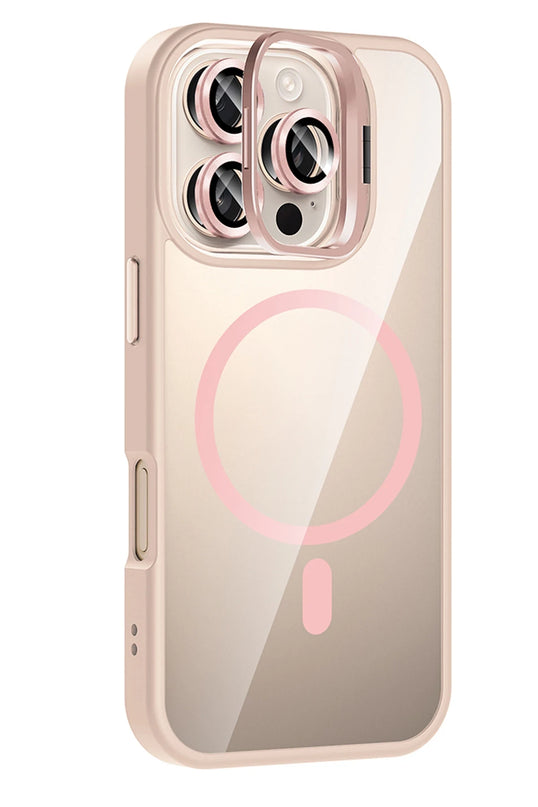 iPhone 16 Pro Max Remim Lensli Magsafe Standlı Kapak Kılıf - Pembe 2