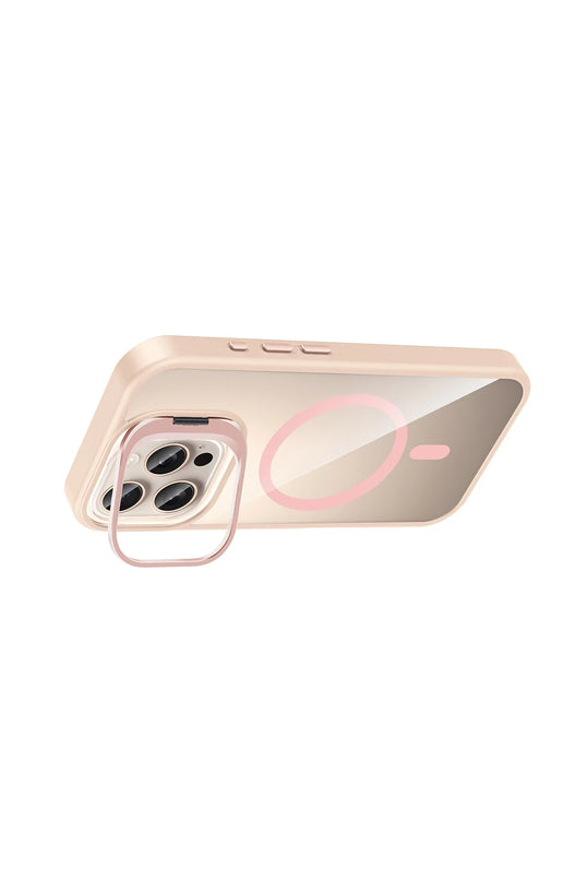 iPhone 16 Pro Max Remim Lensli Magsafe Standlı Kapak Kılıf - Pembe 4