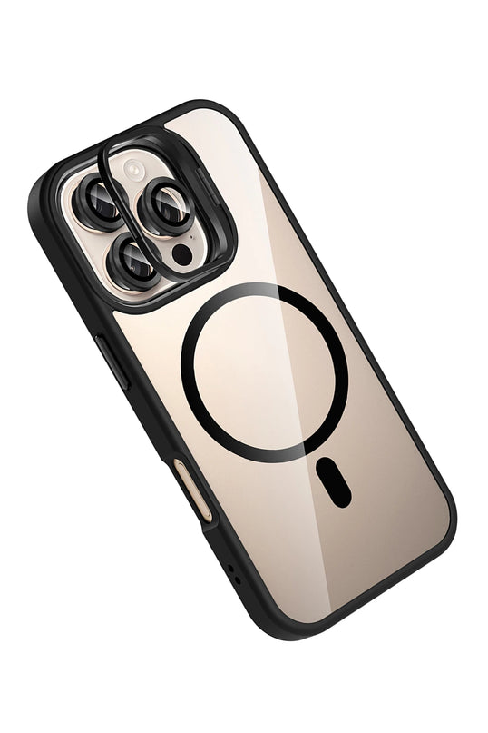 iPhone 16 Pro Max Remim Lensli Magsafe Standlı Kapak Kılıf - Siyah 3