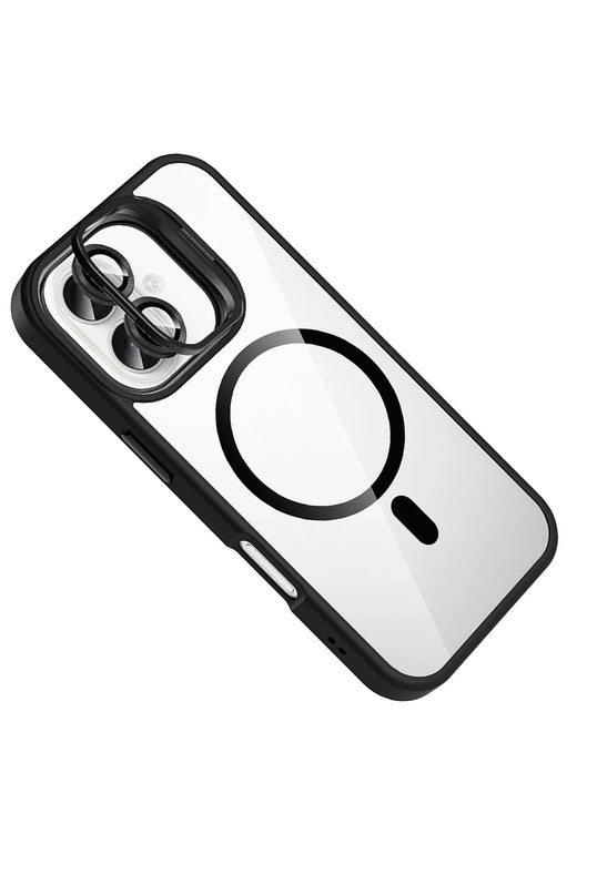 iPhone 16 Remim Lensli Magsafe Standlı Kapak Kılıf - Siyah 3
