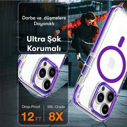 iPhone 15 Pro Max Bella Magsafe Kapak Kılıf - Derin Mor 6