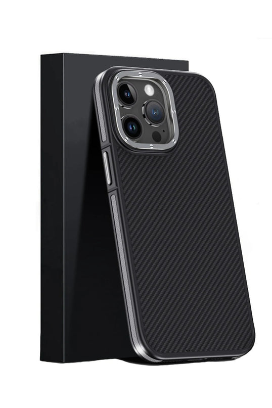 iPhone 15 Pro Max Aramid 600D Kevlar Karbon Fiber Magsafe Kapak Kılıf - Gri 2