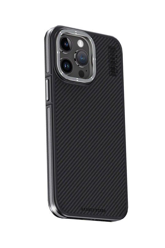 iPhone 15 Pro Max Aramid 600D Kevlar Karbon Fiber Magsafe Kapak Kılıf - Gri