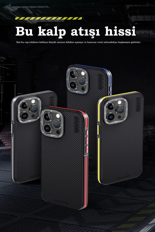 iPhone 15 Pro Max Aramid 600D Kevlar Karbon Fiber Magsafe Kapak Kılıf - Gri 4