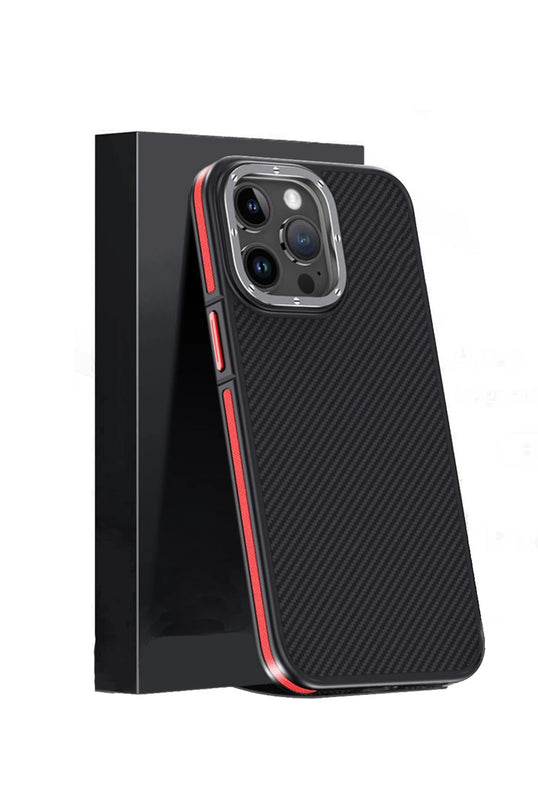 iPhone 15 Pro Max Aramid 600D Kevlar Karbon Fiber Magsafe Kapak Kılıf - Kırmızı 2
