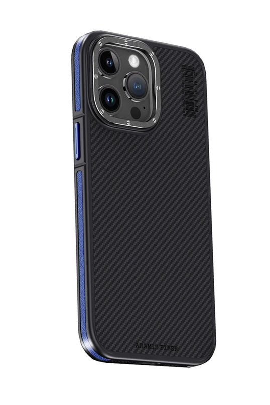 iPhone 15 Pro Max Aramid 600D Kevlar Karbon Fiber Magsafe Kapak Kılıf - Lacivert