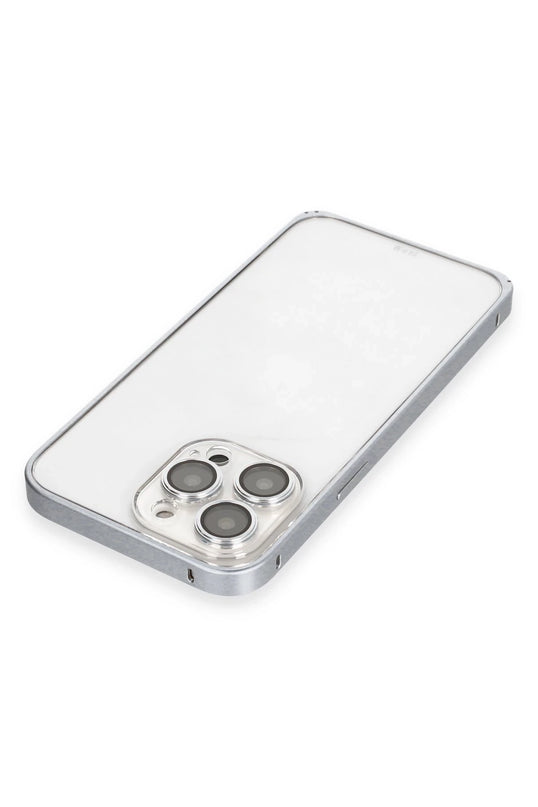 iPhone 15 Pro Max Metal Bumper Mat Kapak Kılıf - Gri 4