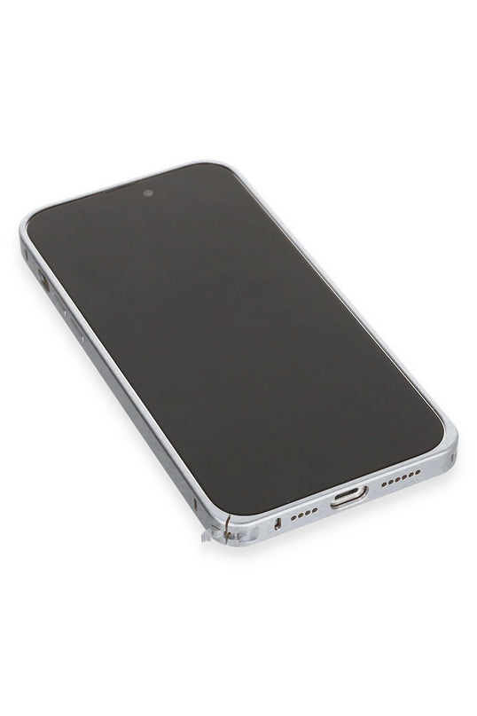 iPhone 15 Pro Max Metal Bumper Mat Kapak Kılıf - Gri 6