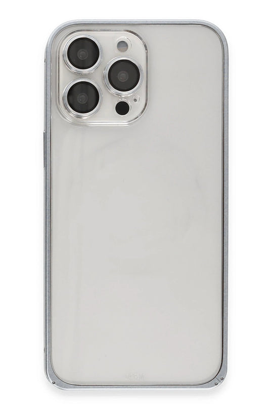 iPhone 15 Pro Max Metal Bumper Mat Kapak Kılıf - Gri 2