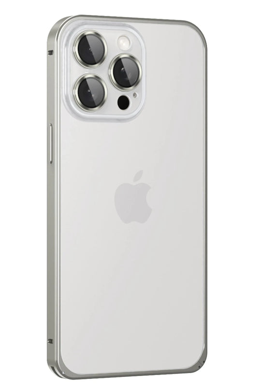iPhone 15 Pro Max Metal Bumper Mat Kapak Kılıf - Gri