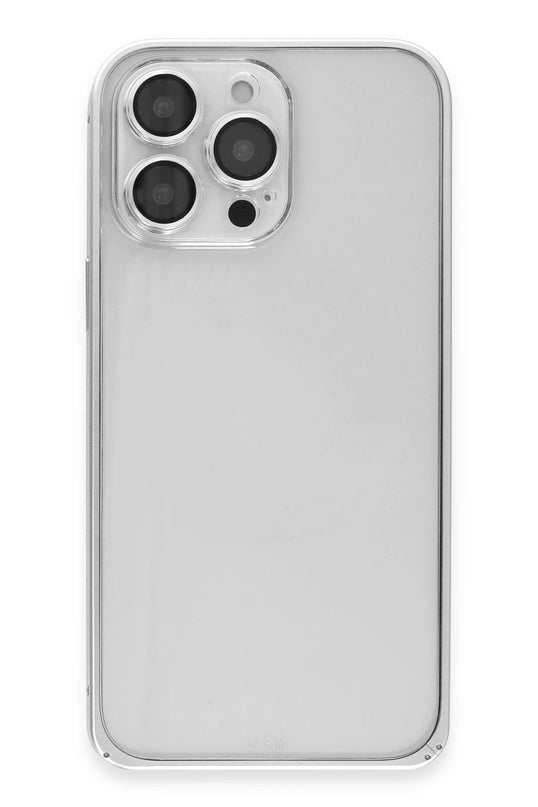 iPhone 15 Pro Max Metal Bumper Mat Kapak Kılıf - Gümüş 2
