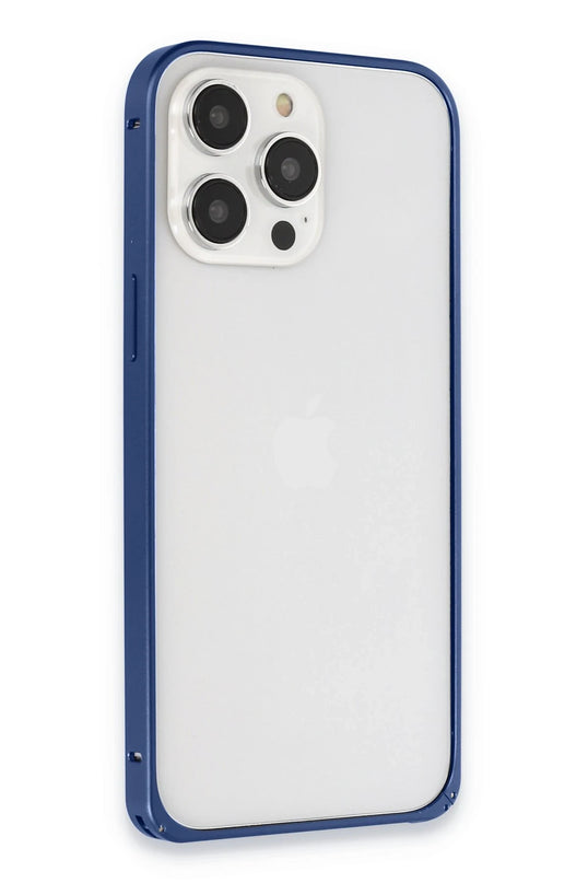 iPhone 15 Pro Max Metal Bumper Mat Kapak Kılıf - Lacivert 3
