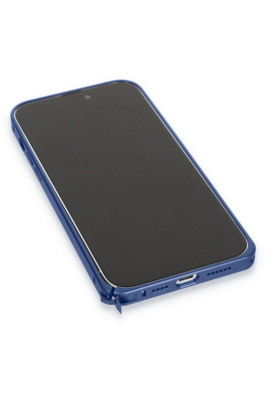 iPhone 15 Pro Max Metal Bumper Mat Kapak Kılıf - Lacivert 6