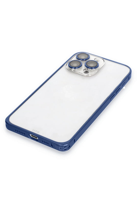 iPhone 15 Pro Max Metal Bumper Mat Kapak Kılıf - Lacivert 5
