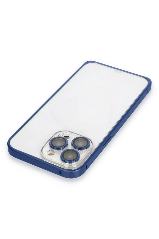 iPhone 15 Pro Max Metal Bumper Mat Kapak Kılıf - Lacivert 4