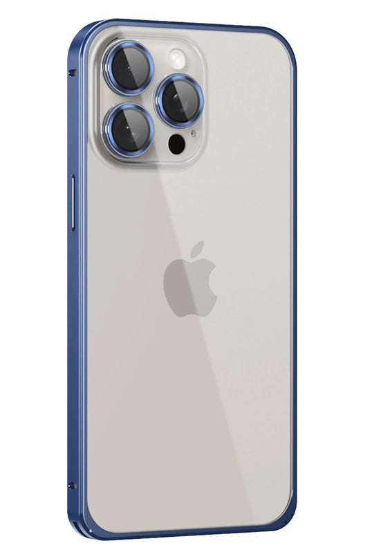 iPhone 15 Pro Max Metal Bumper Mat Kapak Kılıf - Lacivert