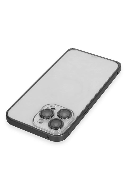 iPhone 15 Pro Max Metal Bumper Mat Kapak Kılıf - Siyah 4