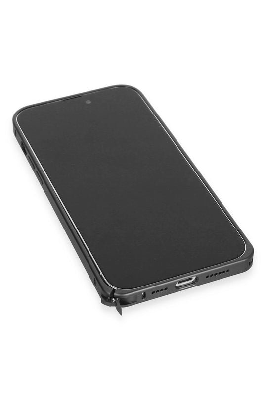 iPhone 15 Pro Max Metal Bumper Mat Kapak Kılıf - Siyah 6