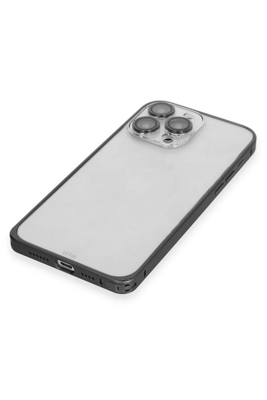 iPhone 15 Pro Max Metal Bumper Mat Kapak Kılıf - Siyah 5