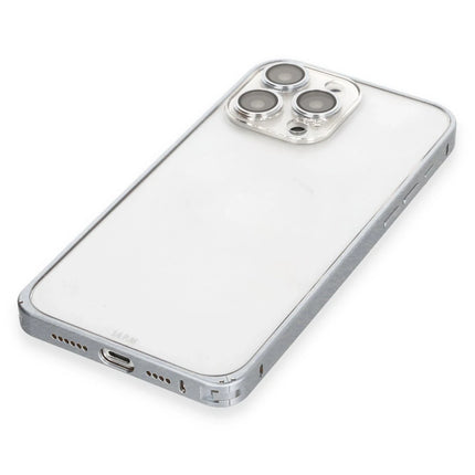 iPhone 15 Pro Metal Bumper Mat Kapak Kılıf - Gri 5