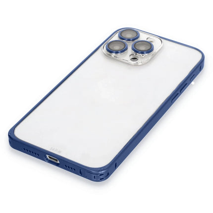 iPhone 15 Pro Metal Bumper Mat Kapak Kılıf - Lacivert 5